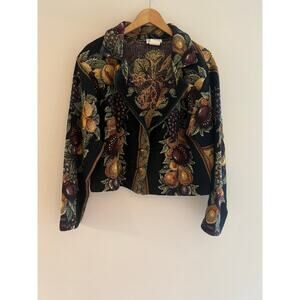 Vintage Paco Soler Cotton Tapestry Jacket Fruit Floral Gold & Black Size S/M JL